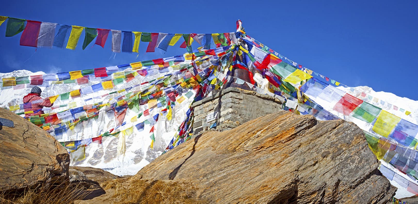 prayer flag fluttering in monastery