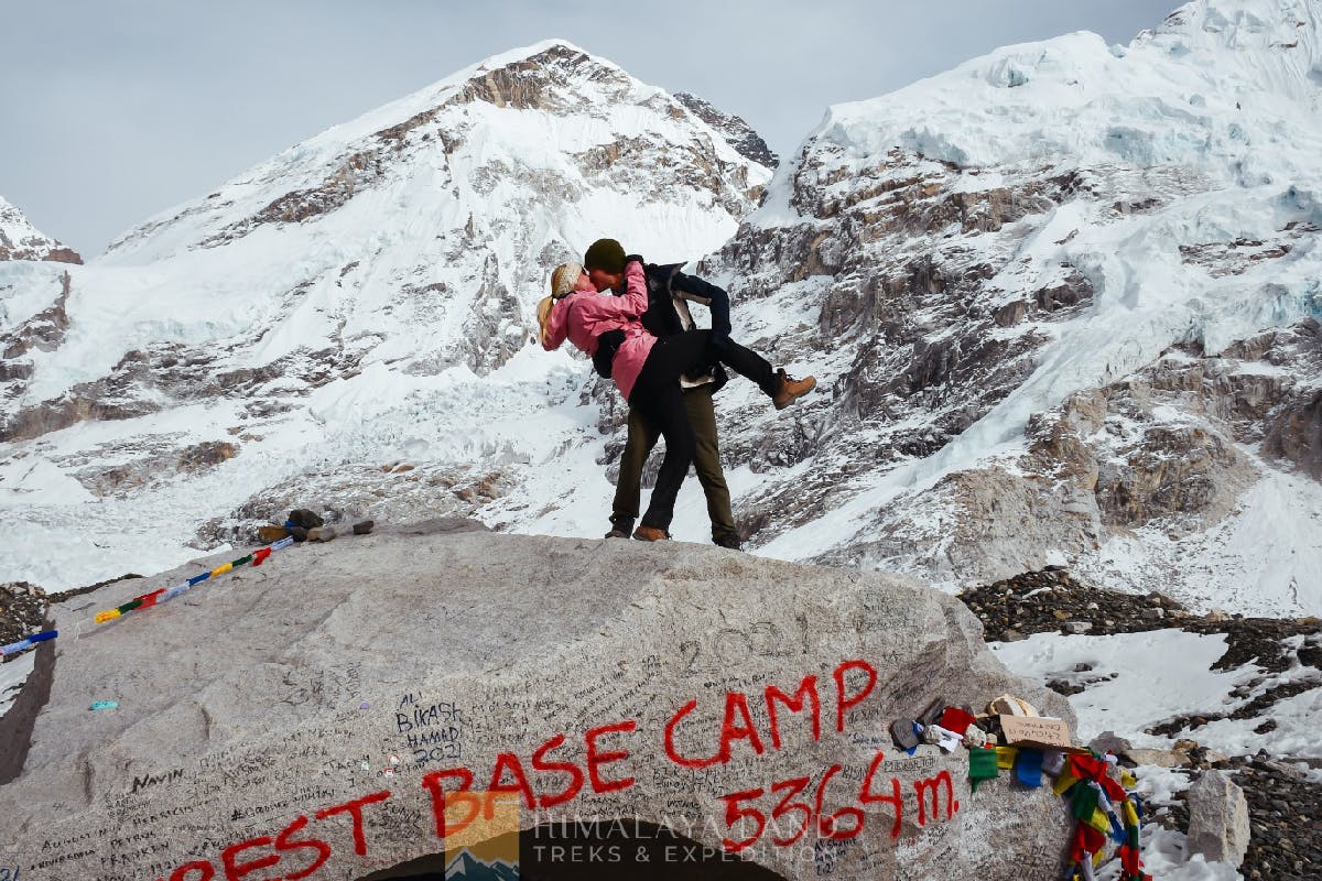 couple enjoying at the base of Mt.Everest